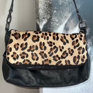 Asia Bellucci Italian Blk Folded/Somali Leopard Leather/Hair-calf Purse
